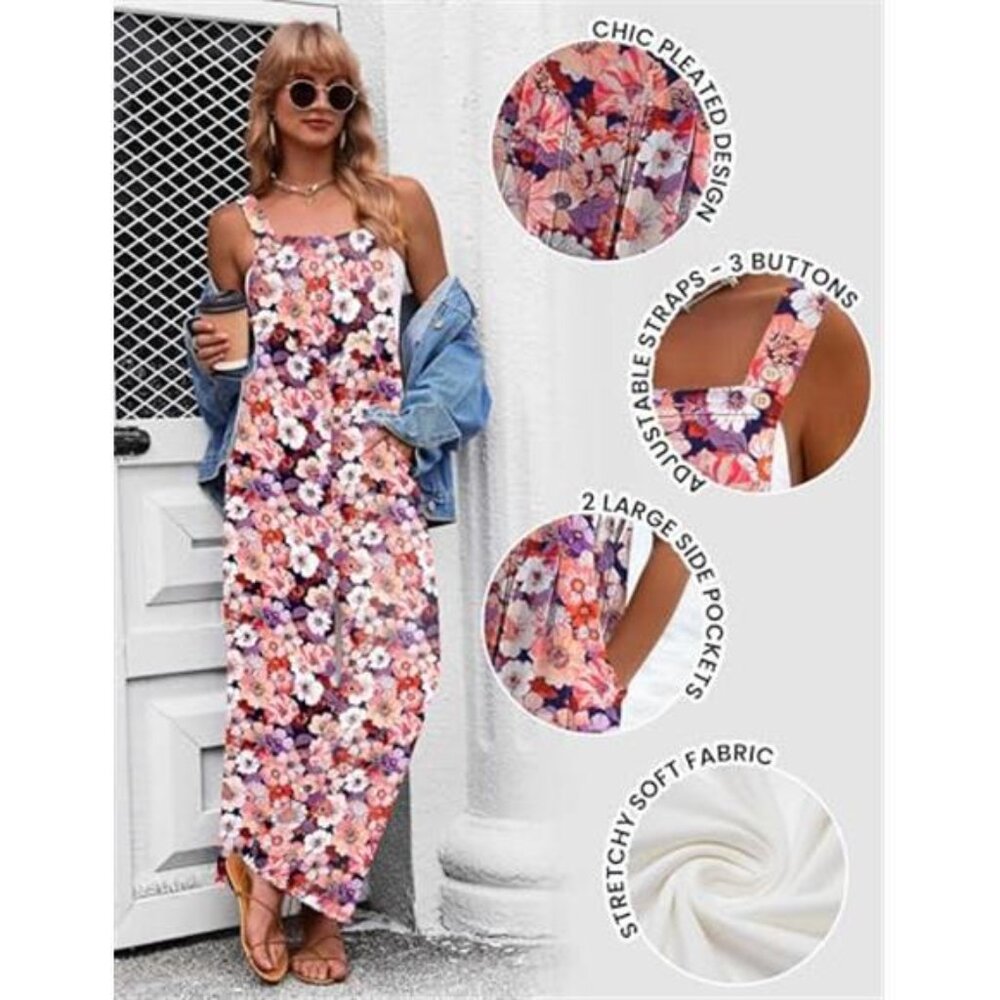 Women's Casual Overalls Loose Wide Leg Jumpsuit Summer Boho Baggy Romper - Picture 5 of 5
